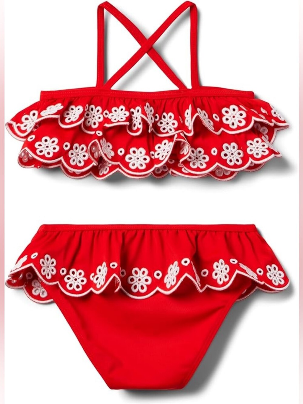 Janie and Jack | Red & White Eyelet Ruffle Bikini| 12-18 Months